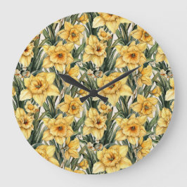 Elegante daffodil Yellow Watercolor Blume Große Wanduhr