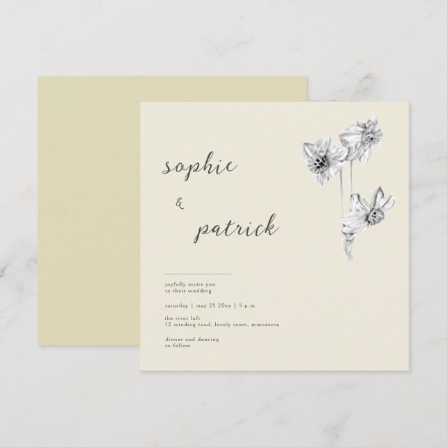 Elegante Daffodils Moderne Minimalistische Frühjah Einladung (Vorne/Hinten)