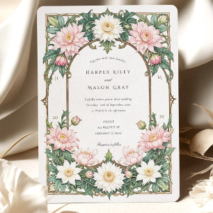 Elegante Dahlie Art Nouveau Hochzeit Softrosa Einladung