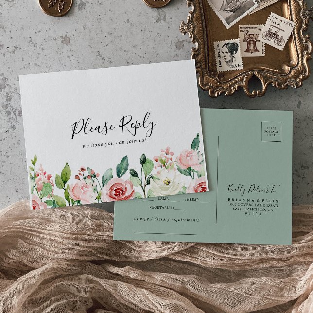 Élégante Dainty Automne Floral Menu Choix RSVP (Créateur téléchargé)