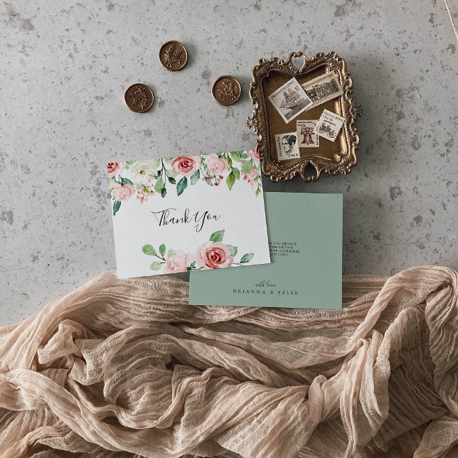 Elegante dainty Herbst Floral Flat Wedding Dankeskarte (Von Creator hochgeladen)