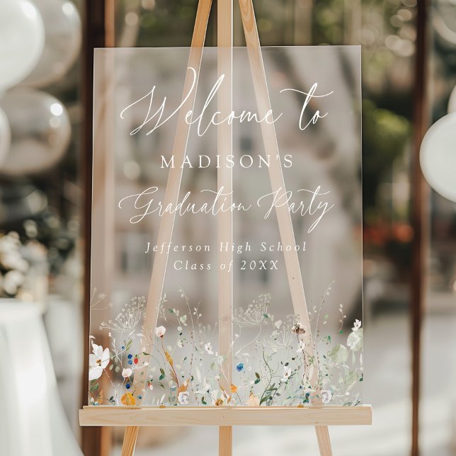 Elegante Dainty Wildblumen Abschluss Begrüßungszei Acrylschild (Von Creator hochgeladen)