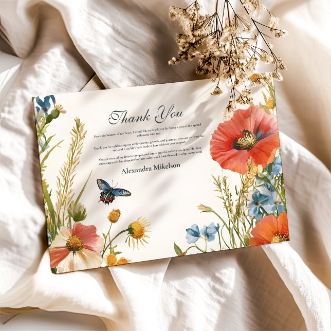 Elegante Dainty Wildblumen Graduation Party Dankeskarte (Von Creator hochgeladen)