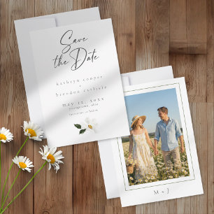Elegante Daisy-Aquarell-Minimalist-Hochzeitsfoto Save The Date