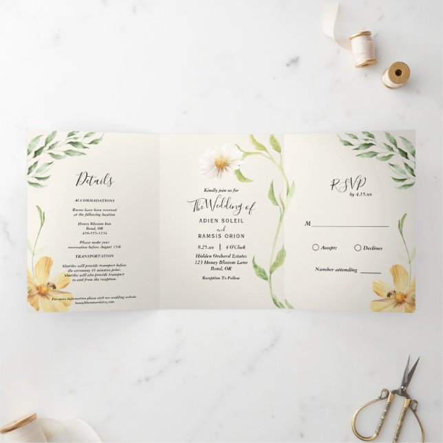 Elégante Daisy Triple Invitation (Intérieur)