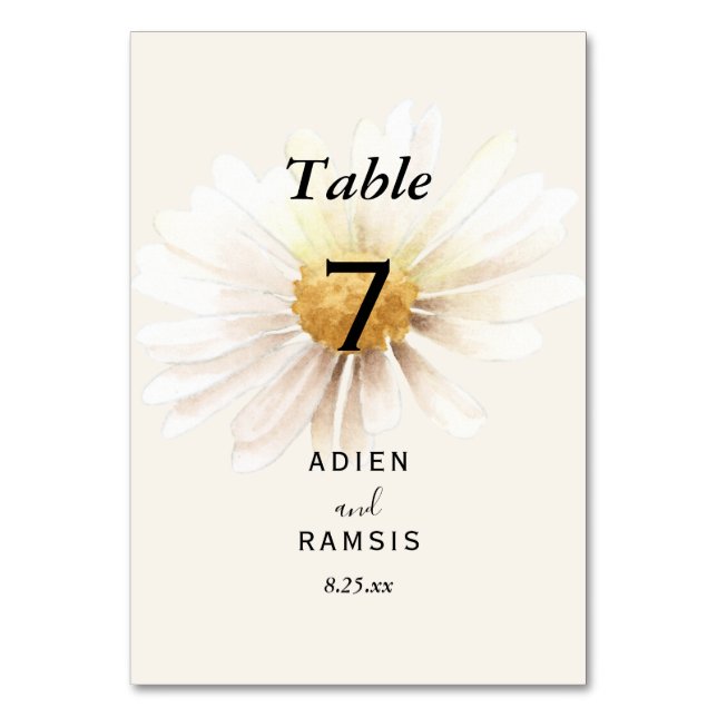 Elegante Daisy Wedding Table Card Tischnummer (Vorderseite)
