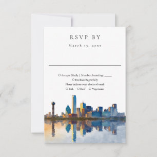 Elegante Dallas-Skyline-Aquarell-Hochzeit RSVP Karte