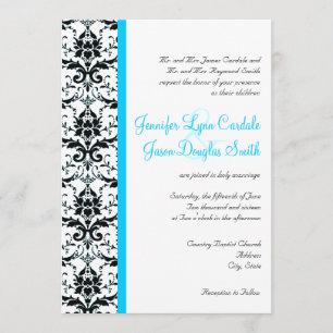 Elegante Damask Aquamarin Blue Stripe Hochzeit Ein Einladung
