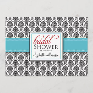 Elegante Damask Bridal Dusche Einladung (aqua/rot)