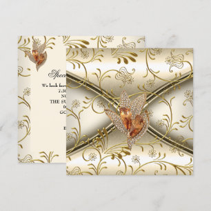 Elegante Damask Caramel Cream Beige Gold Einladung