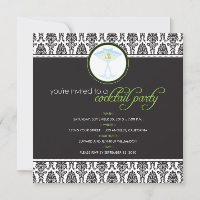 Elegante Damask Cocktail Party Einladung (Limon) (Vorderseite)