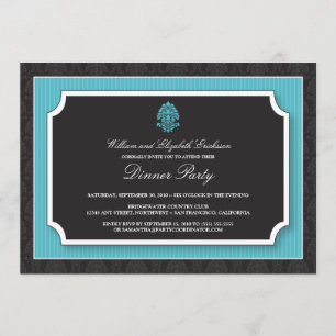 Elegante Damask Dinner Party Einladung (Aqua)