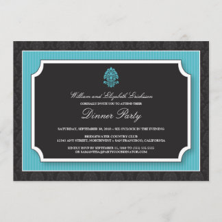 Elegante Damask Dinner Party Einladung (Aqua)