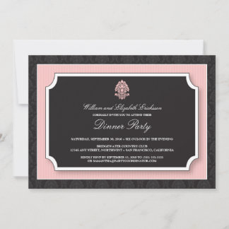 Elegante Damask Dinner Party Einladung (pink)