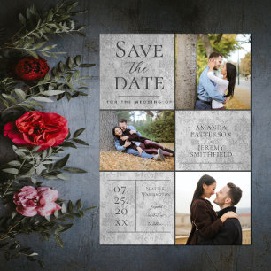 Elegante Damask Drei Fotosammlungen   Grau Save The Date