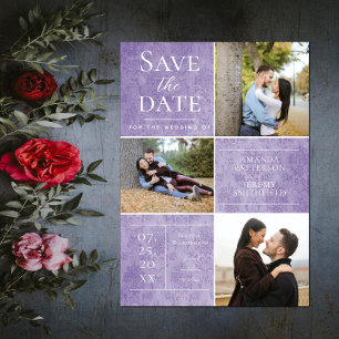 Elegante Damask Drei Fotosammlungen   Lila Save The Date