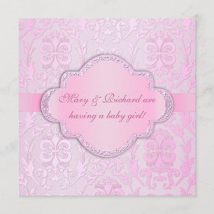 Elegante Damask Floral Swirl Pink Babydusche Einladung