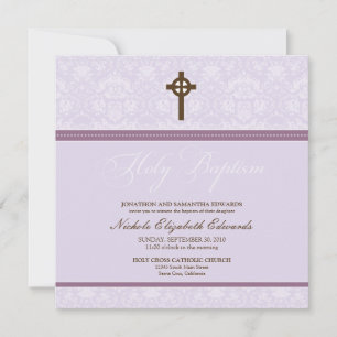 Elegante Damask Heilige Taufe Einladung (Lavendel)