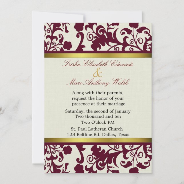 Elegante Damask Hochzeit Einladung (Vorderseite)