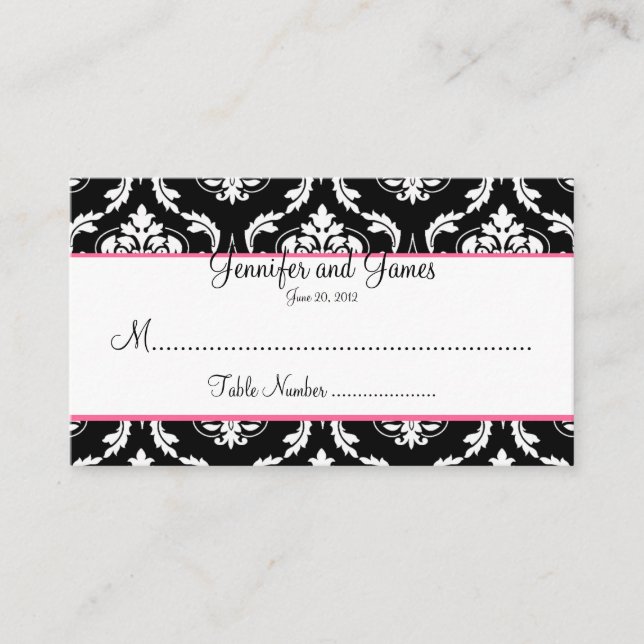 Elegante Damask Hochzeitstischkarte Platzkarte (Vorderseite)