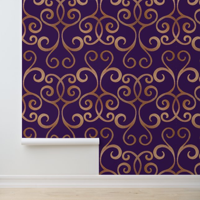 Elegante Damask Klasse Luxus Rose Gold und Lila Tapete (Anwendung)