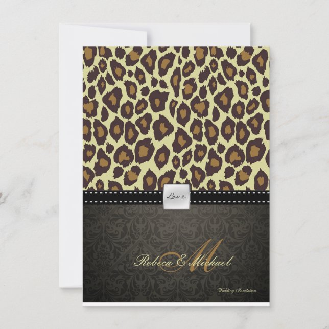 Elegante Damask Leopard Hochzeit Einladung (Vorderseite)