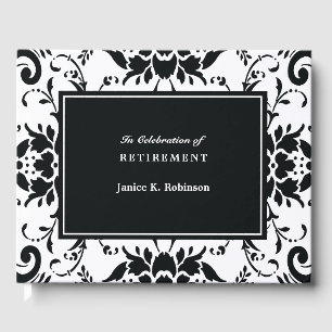 Elegante Damask Schwarz-Weiß-Rente Gästebuch