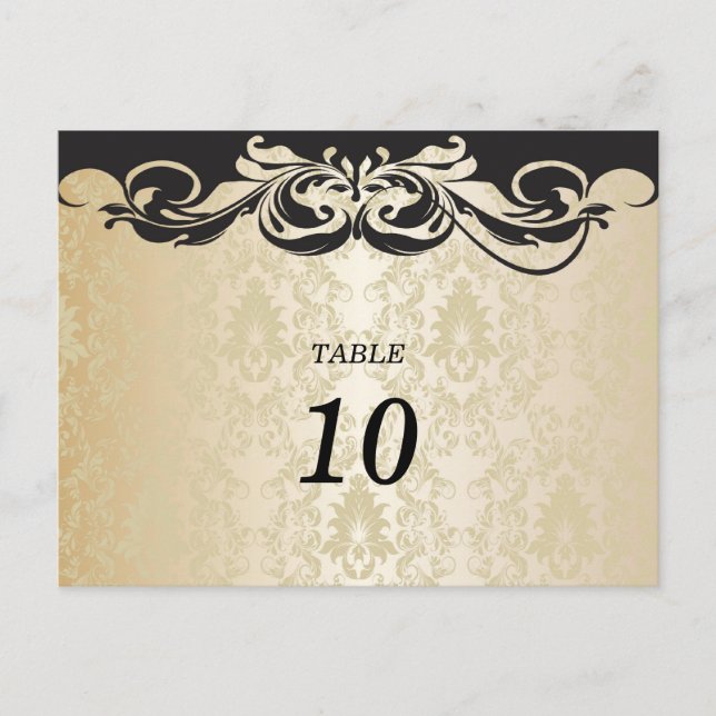 Elegante Damask Tischnummer Postkarte (Vorderseite)