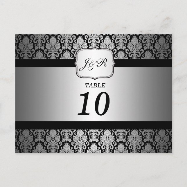 Elegante Damask Tischnummer Postkarte (Vorderseite)