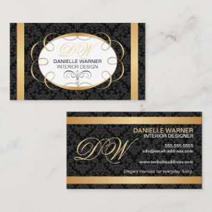 Elegante Damask- und Gold-Initialen Visitenkarte