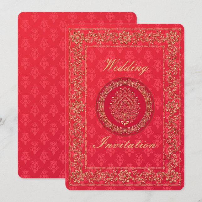 Elegante Damask Wedding - Einladungskarte (Vorne/Hinten)
