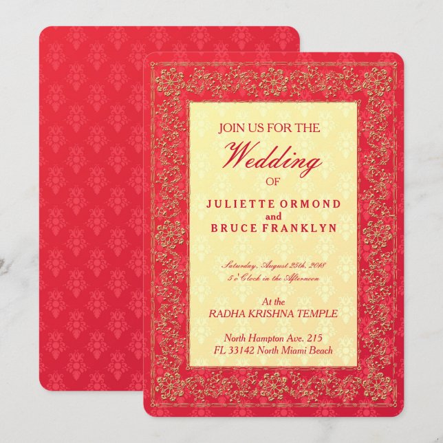 Elegante Damask Wedding - Einladungskarte (Vorne/Hinten)