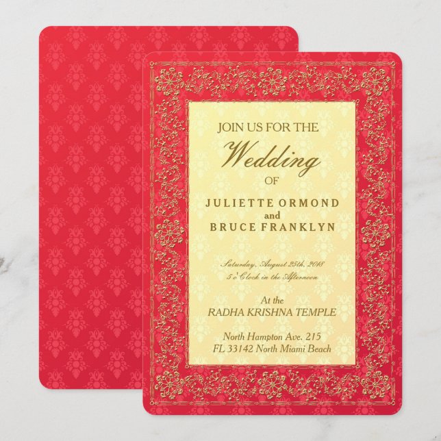Elegante Damask Wedding - Einladungskarte (Vorne/Hinten)