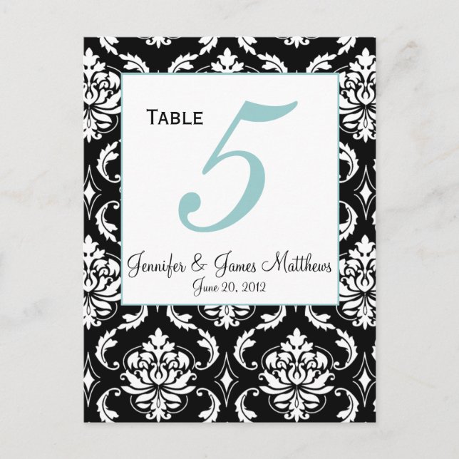 Elegante Damask Wedding Tischnummer Card (Vorderseite)