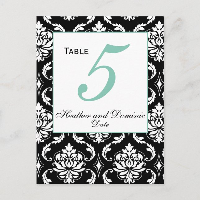 Elegante Damask Wedding Tischnummer Card 4 (Vorderseite)