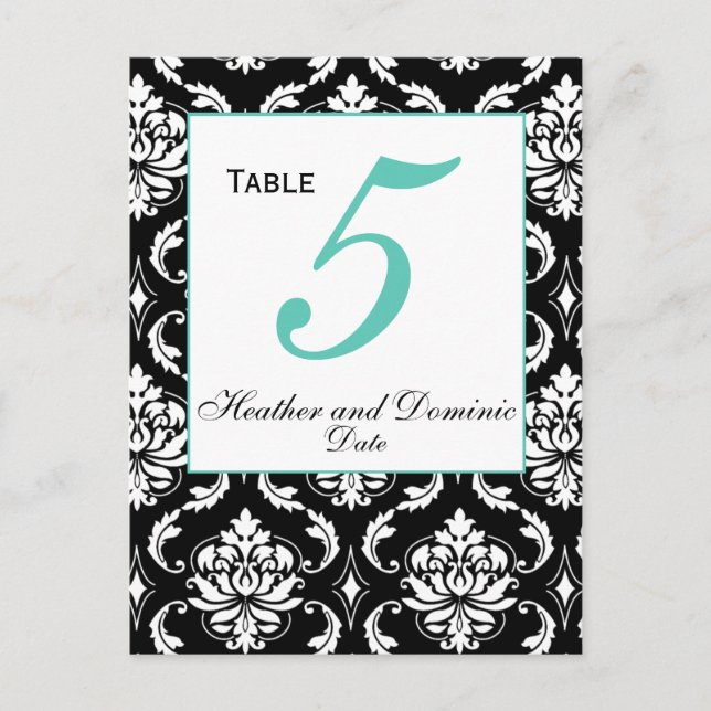 Elegante Damask Wedding Tischnummer Card 5 (Vorderseite)