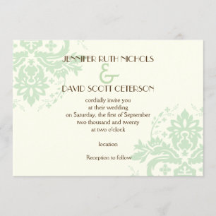 Elegante Damaske Minzgrün, Elfenbeinhochzeit Einladung