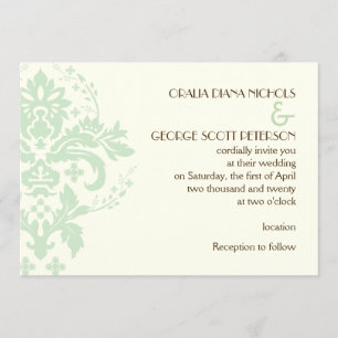 Elegante Damaske Minzgrün, Elfenbeinhochzeit Einladung