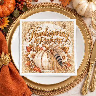 Elegante Damast-Boho-Kürbis-Thanksgiving-Dinner Serviette