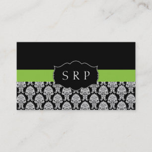 Elegante Damast-Grün-Monogramm-Visitenkarte Visitenkarte