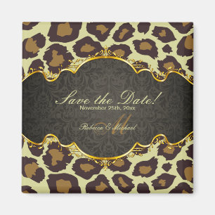 Elegante Damast-Leopard-Save the Date Magneten Magnet