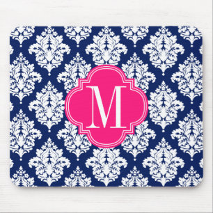 Elegante Damast-Marine u. rosa kundenspezifisches Mousepad