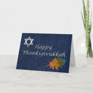 Elegante Damast Thanksgivukkah Gewohnheit Feiertagskarte