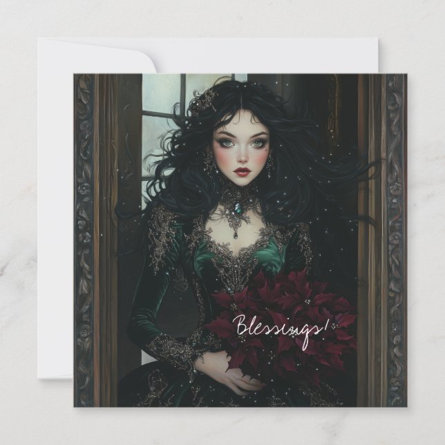Elégante dame gothique avec carte Poinsettias (Devant)