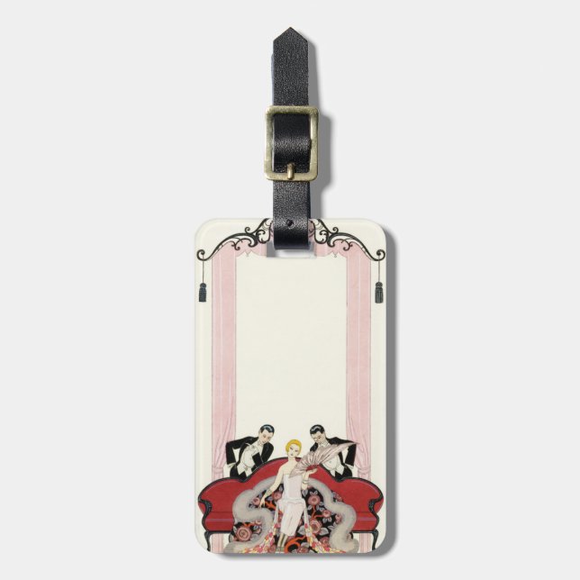 Elegante Dame im Paris-Kunst-Deko-Gepäck-Umbau Gepäckanhänger (Vorderseite vertikal)