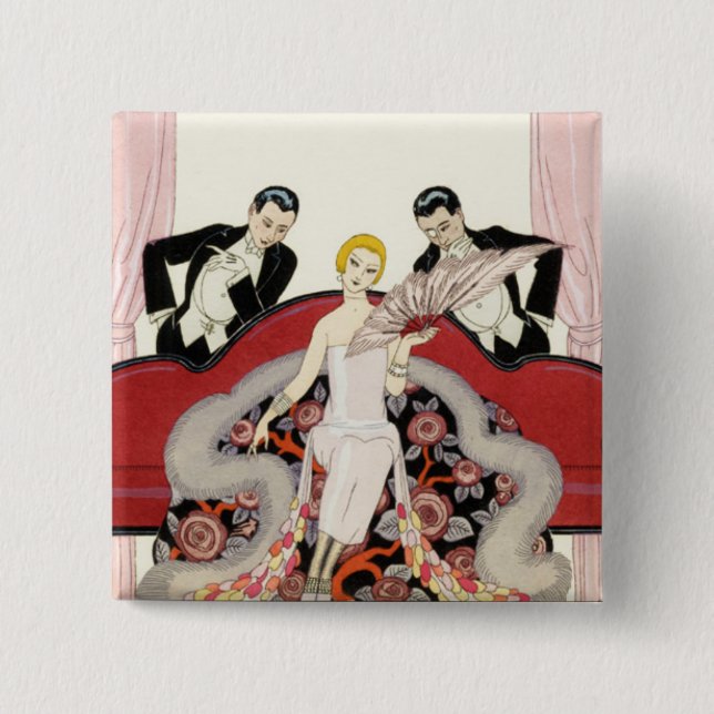 Elegante Dame im Paris-Kunst-Deko-Knopf Button (Vorderseite)