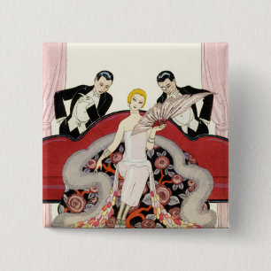 Elegante Dame im Paris-Kunst-Deko-Knopf Button