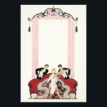 Elegante Dame im Pariser Art Deco Fotodruck<br><div class="desc">Elegante Lady in Paris drucken. Art Deko Abbildung aus dem Jahr 1924. Der französische Illustrator Georges Barbier hat Dutzende wunderschöner Illustrationen mit den rauschenden Zwanzigern in Frankreich fertig gestellt. Die elegante Dame in Paris zeigt eine junge blonde Frau, die auf einer Couch sitzt, als zwei Eigner in Tuxedos, die mit...</div>