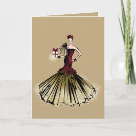 Elegante Dame in Gold Feiertagskarte