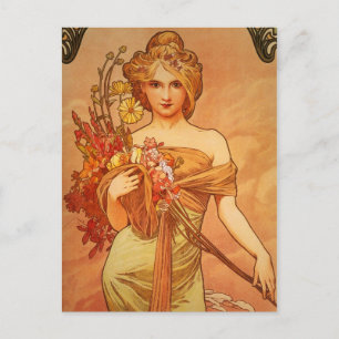 Elegante Dame mit Blumen Vintage-Postkarte Postkarte